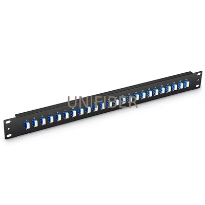 FHU 1U 19'' Fiber Adapter Panel, 48 Fibers OS2 Single Mode, 24 x LC UPC Duplex (Blue)
